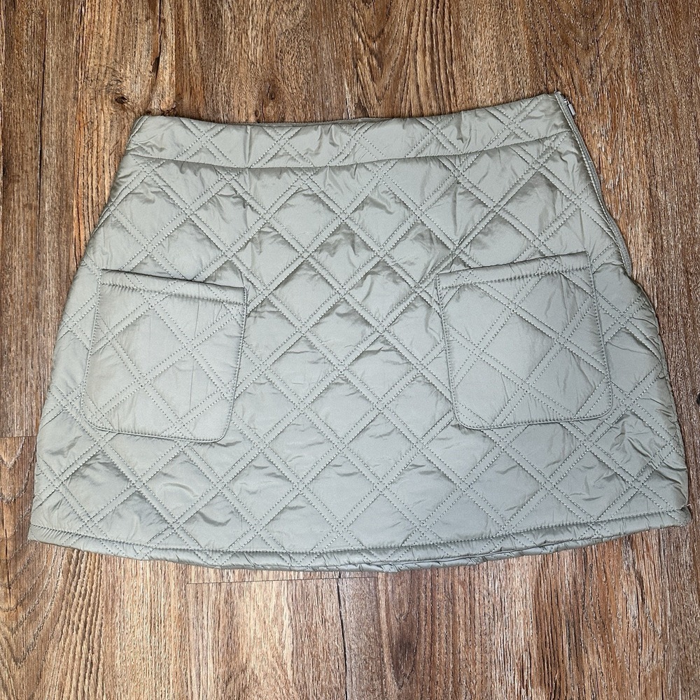 Cotton On Body Rhythm Quilted Puffer Mini Skirt Lt Sage Green Pockets Womens  L
